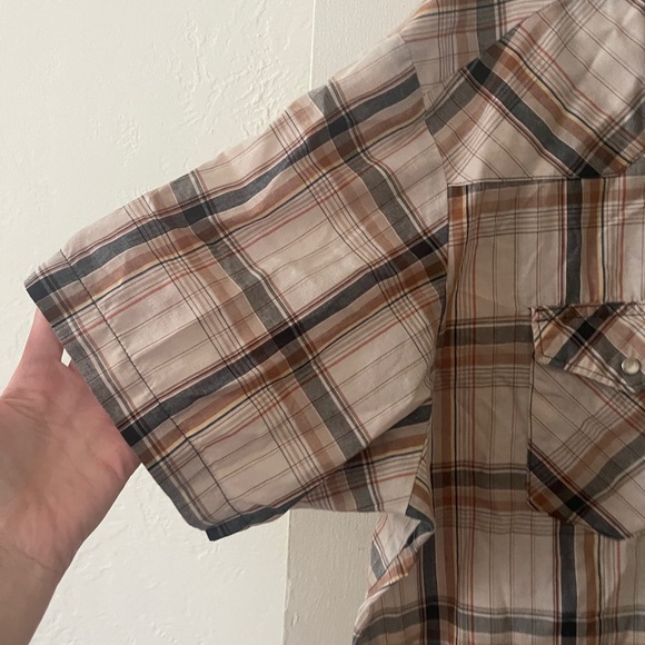 Vintage Wrangler Men's Plaid Short Sleeve Pearl snap Shirt - Orange 2XL tall - Picture 5 of 8